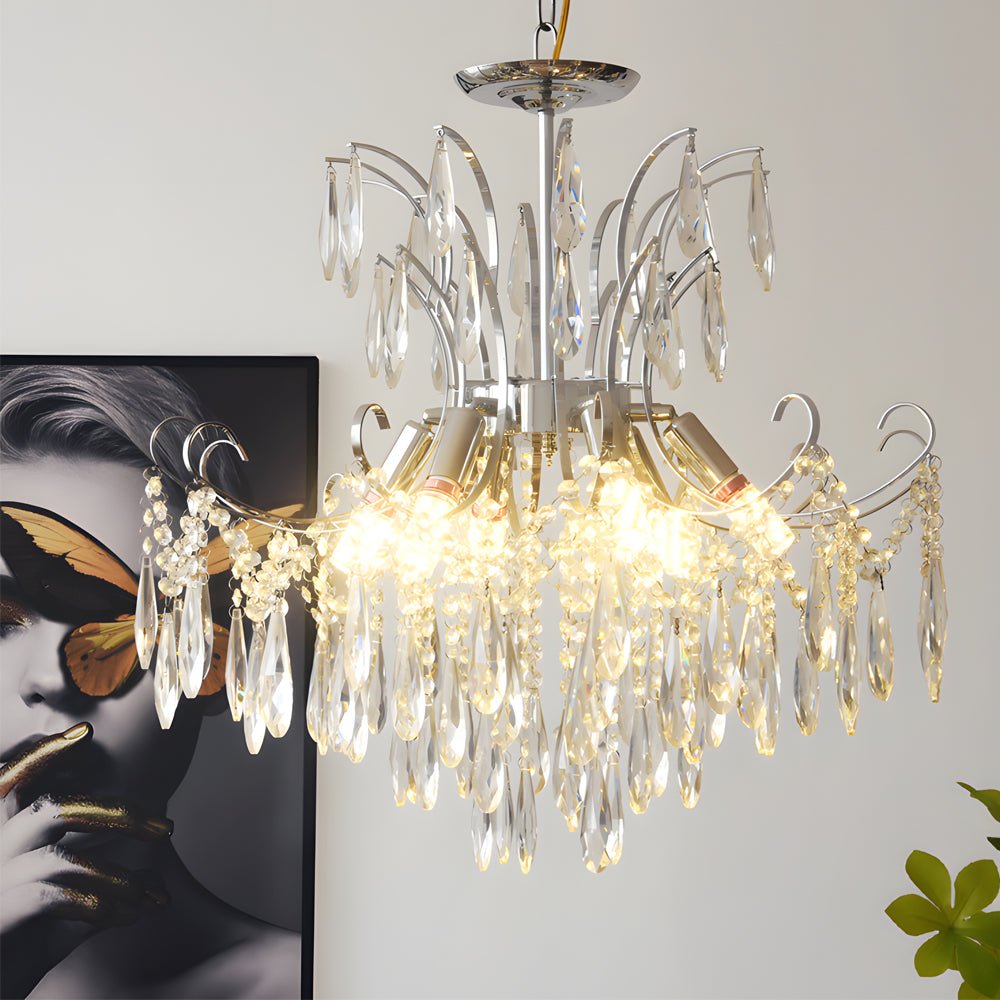 Crystal Chandelier 3-Step Dimming French Style Pendant Light