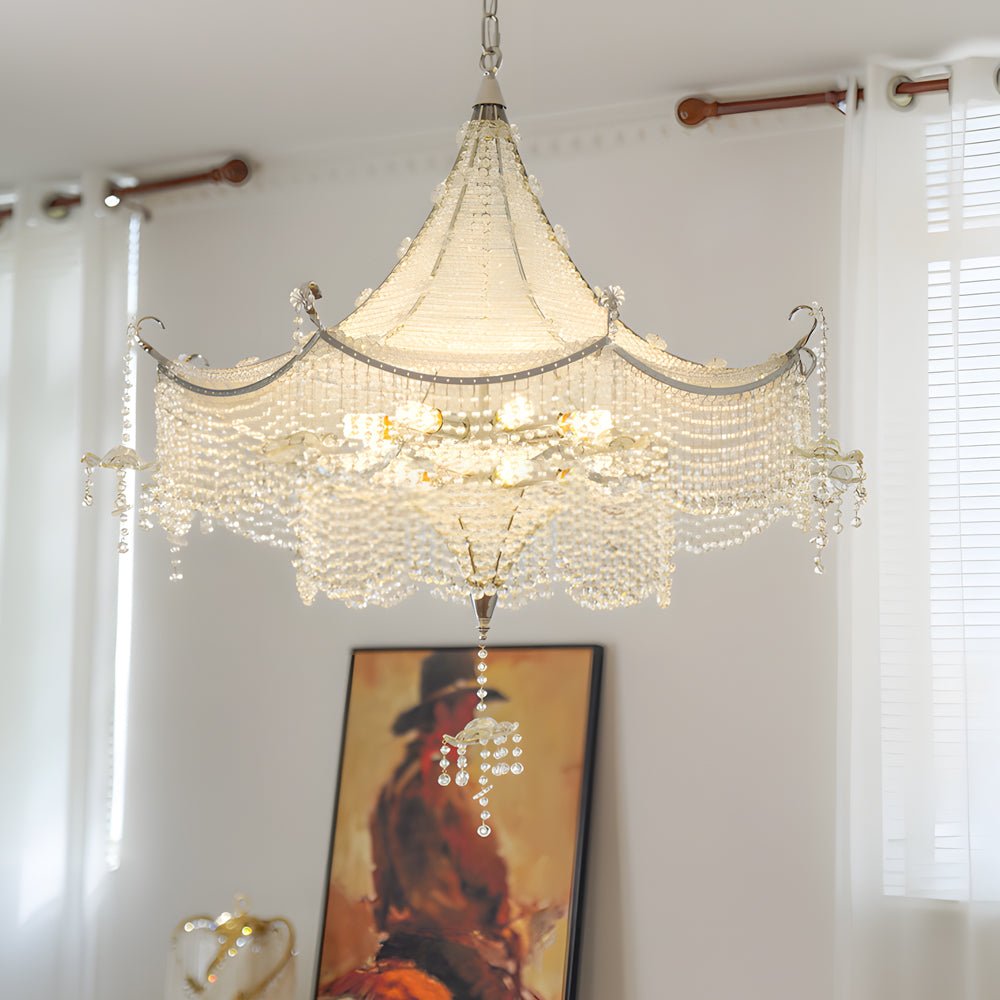 Pagoda Crystal Chandelier with LED Dimming - Chrome Finish