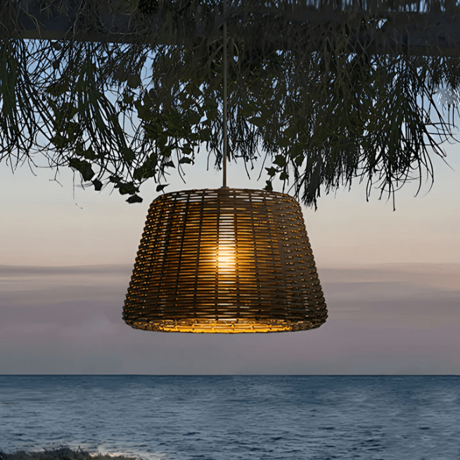 Rattan Shade LED Outdoor Floor Lamp with Stake