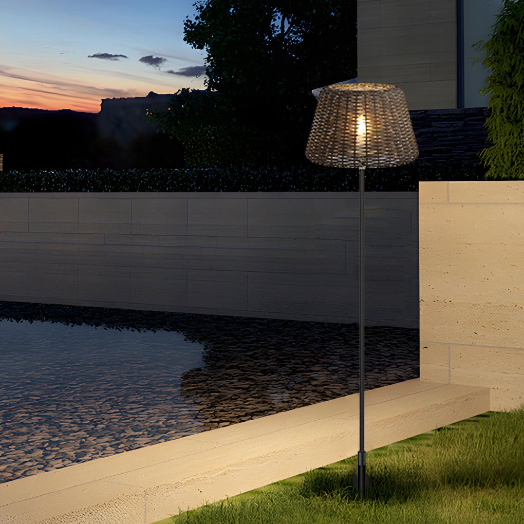 Rattan Shade LED Outdoor Floor Lamp with Stake