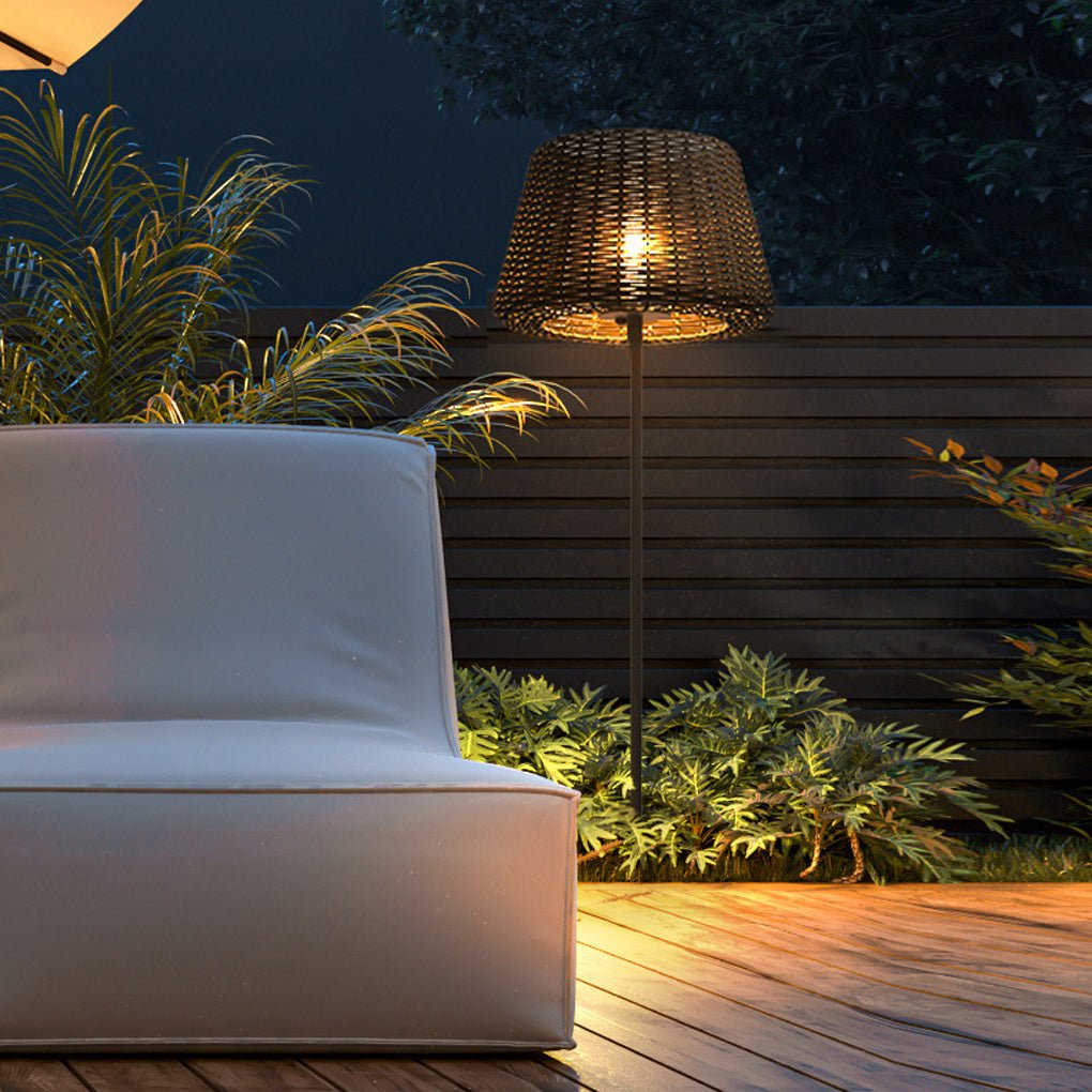 Rattan Shade LED Outdoor Floor Lamp with Stake