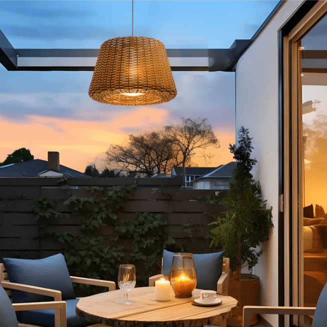 Rattan Shade LED Outdoor Floor Lamp with Stake