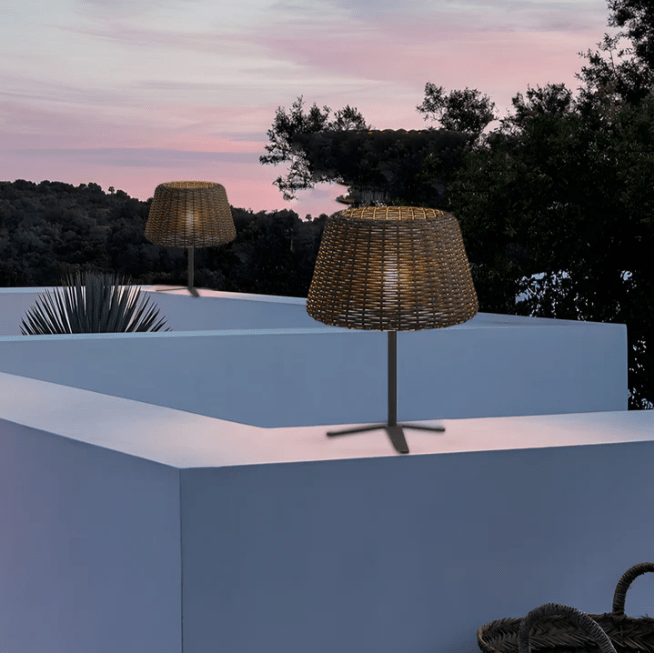 Rattan Shade LED Outdoor Floor Lamp with Stake