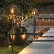 Rattan Shade LED Outdoor Floor Lamp with Stake