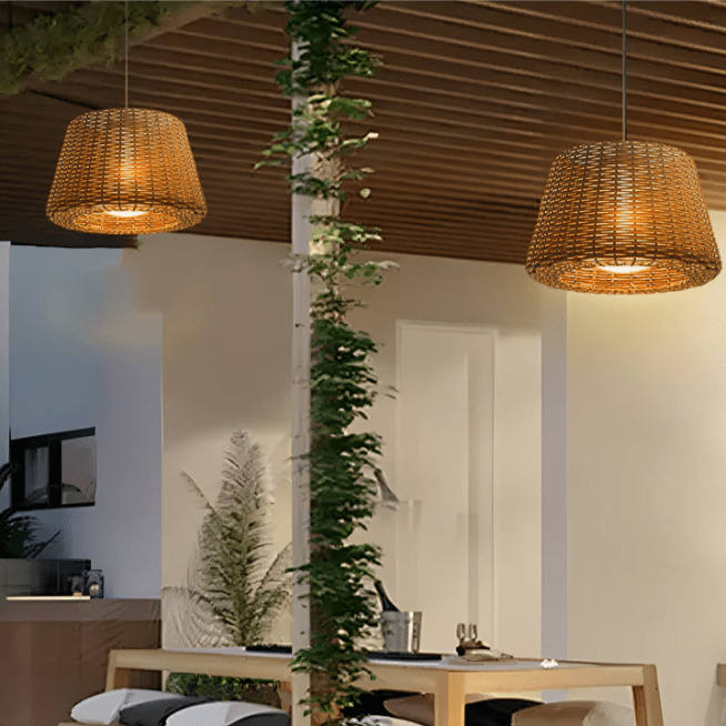 Rattan Shade LED Outdoor Floor Lamp with Stake