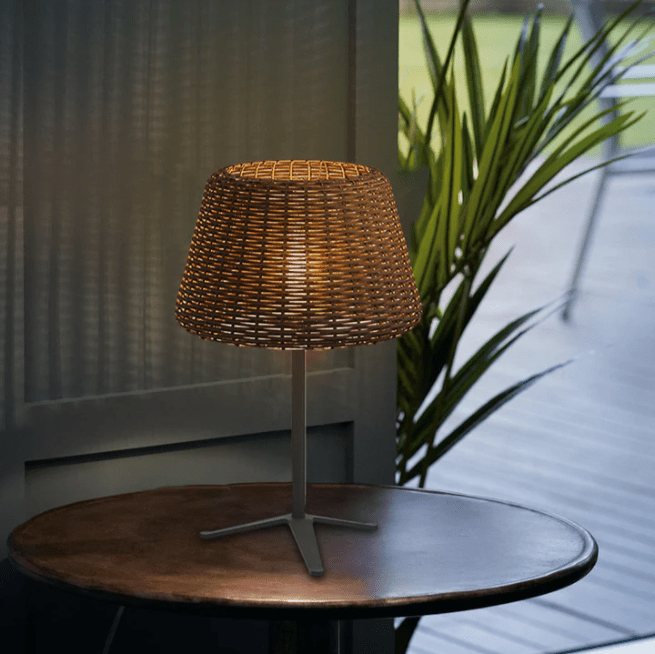 Rattan Shade LED Outdoor Floor Lamp with Stake