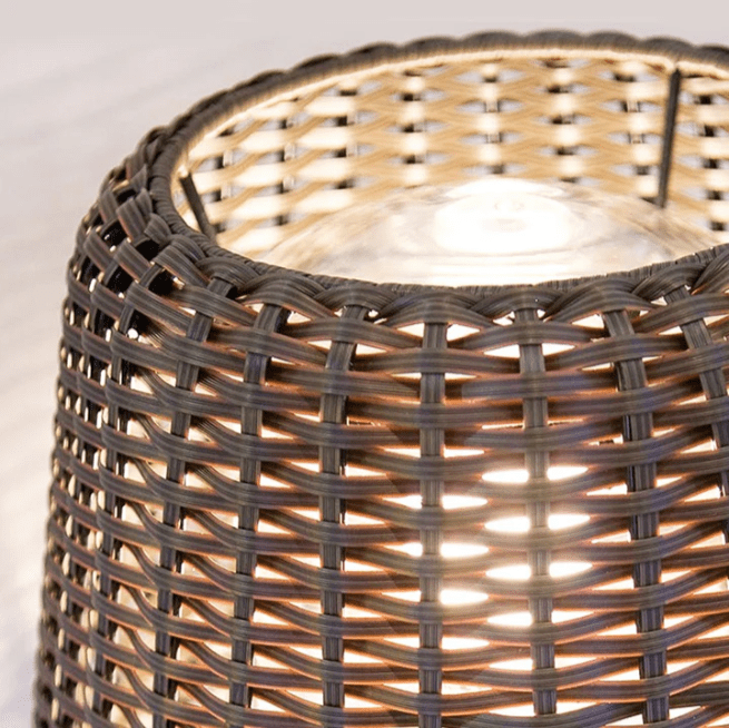 Rattan Shade LED Outdoor Floor Lamp with Stake