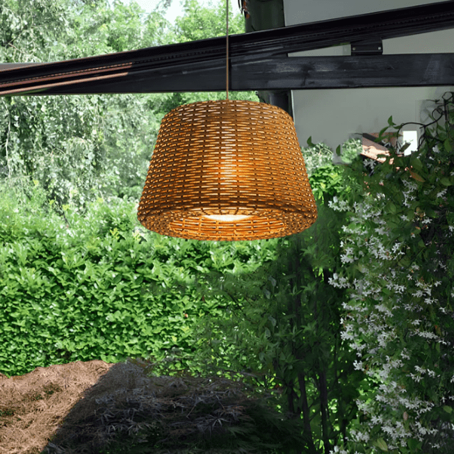 Rattan Shade LED Outdoor Floor Lamp with Stake