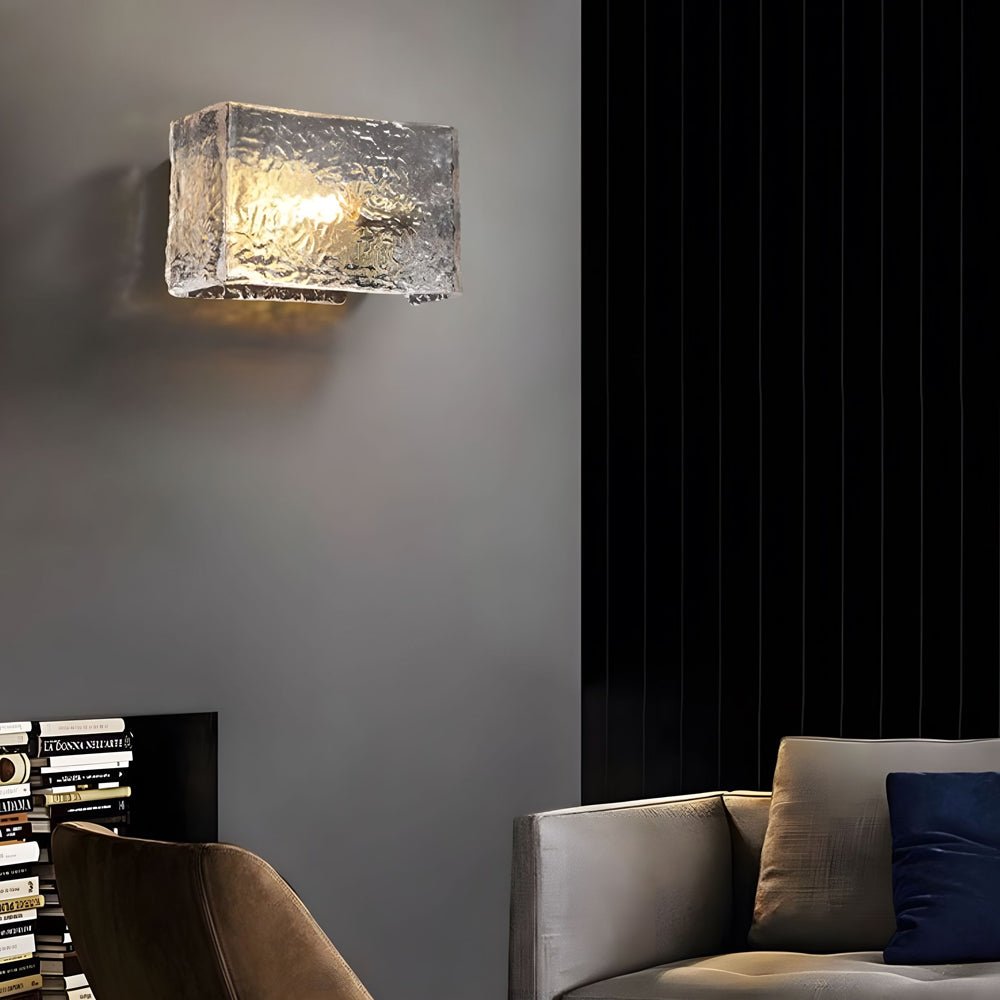 Rectangular Ripple Glass Wall Lamp - Modern Brass Fixture