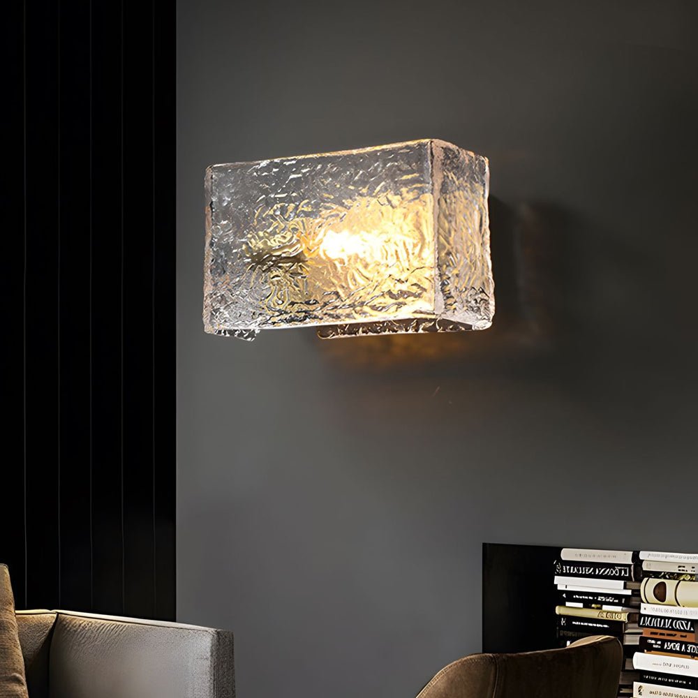 Rectangular Ripple Glass Wall Lamp - Modern Brass Fixture