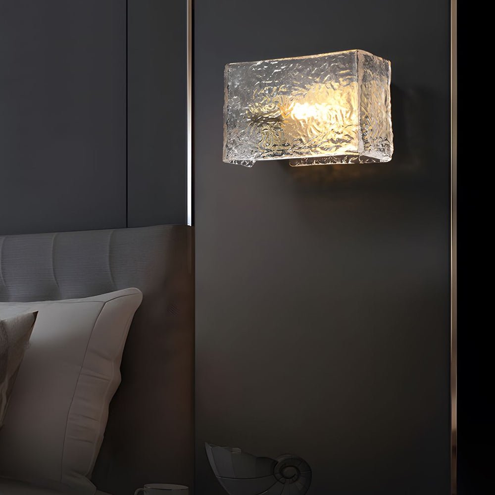 Rectangular Ripple Glass Wall Lamp - Modern Brass Fixture