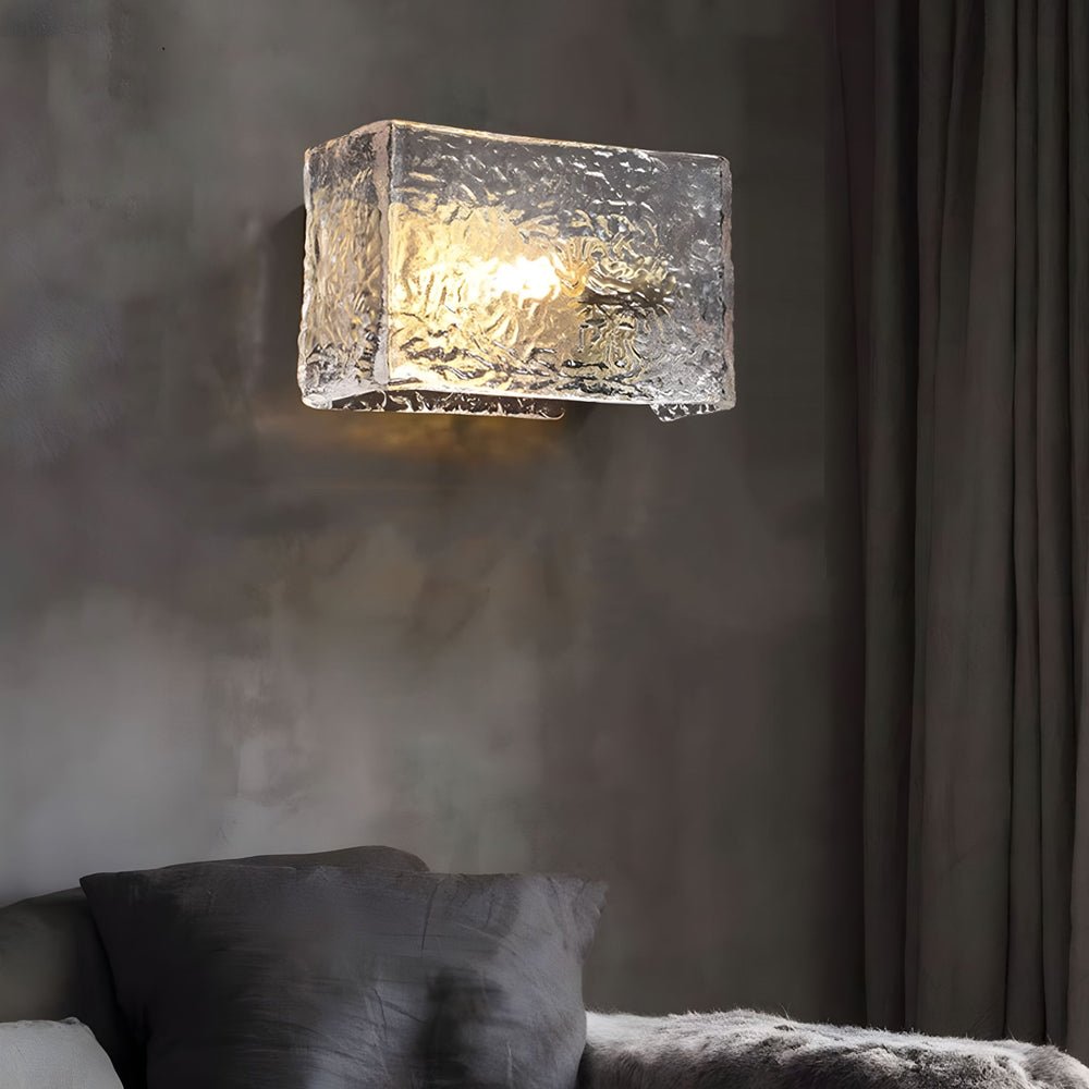 Rectangular Ripple Glass Wall Lamp - Modern Brass Fixture