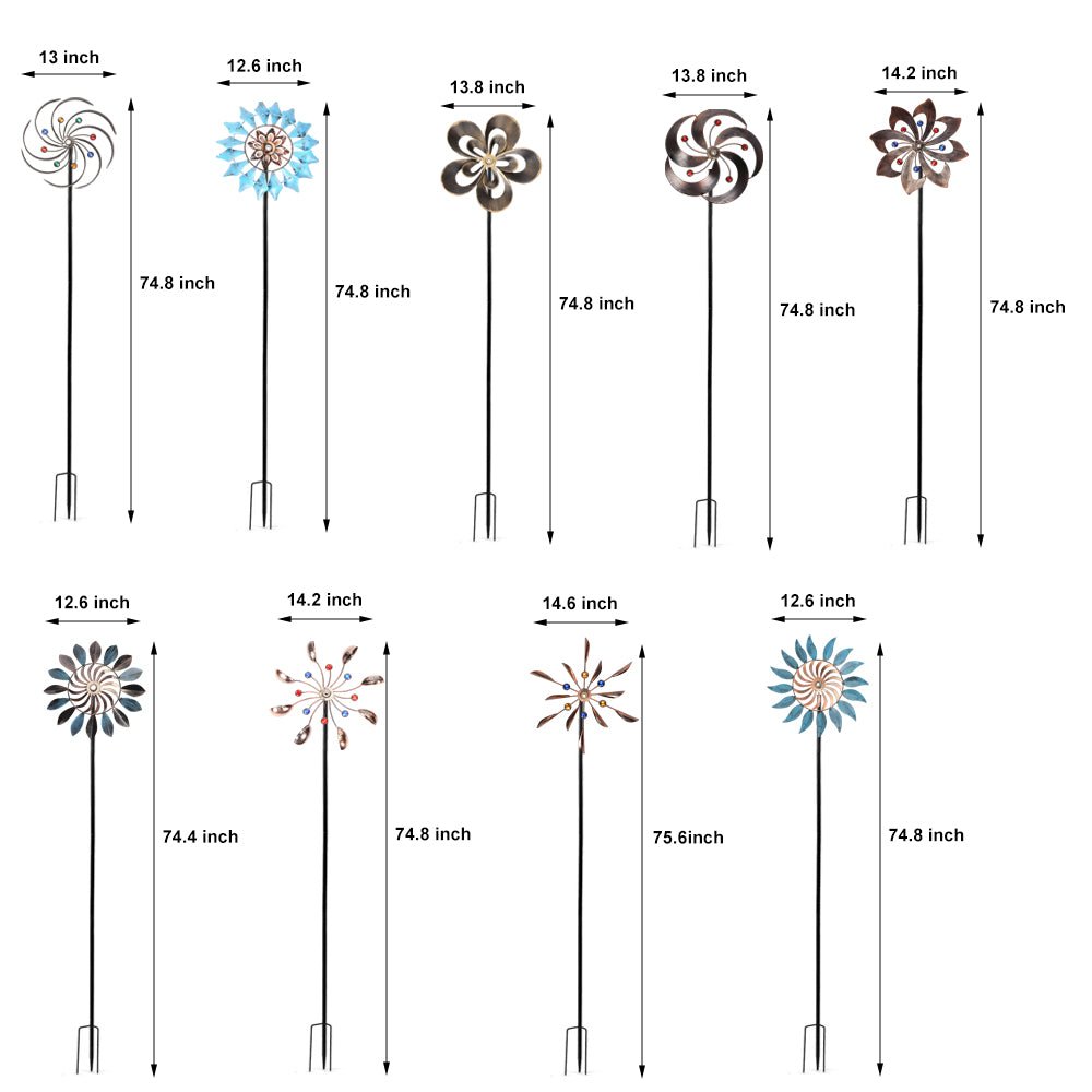 Vintage Iron Wind Spinner Solar Garden Stake Lights 2-Pack