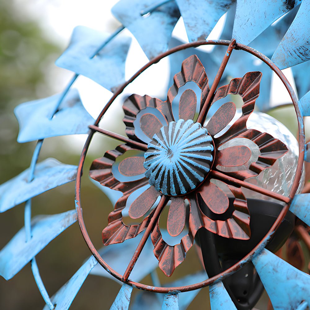 Vintage Iron Wind Spinner Solar Garden Stake Lights 2-Pack