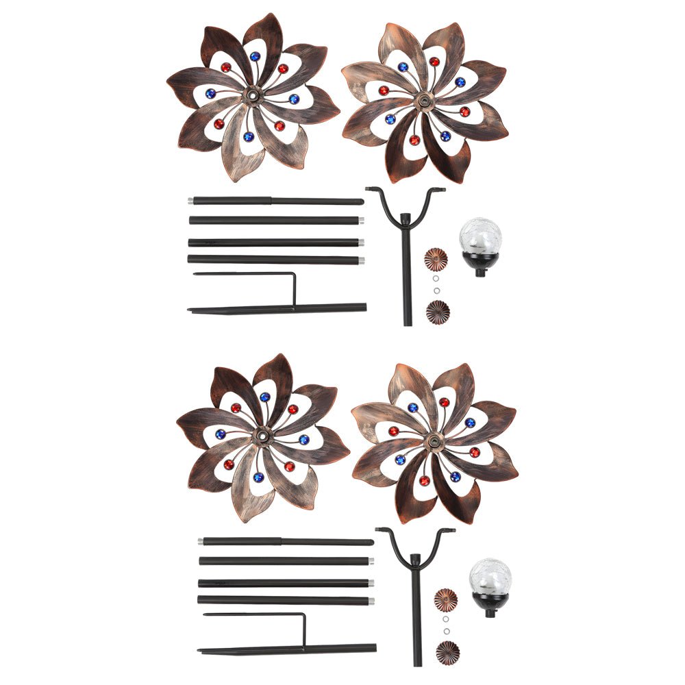 Vintage Iron Wind Spinner Solar Garden Stake Lights 2-Pack