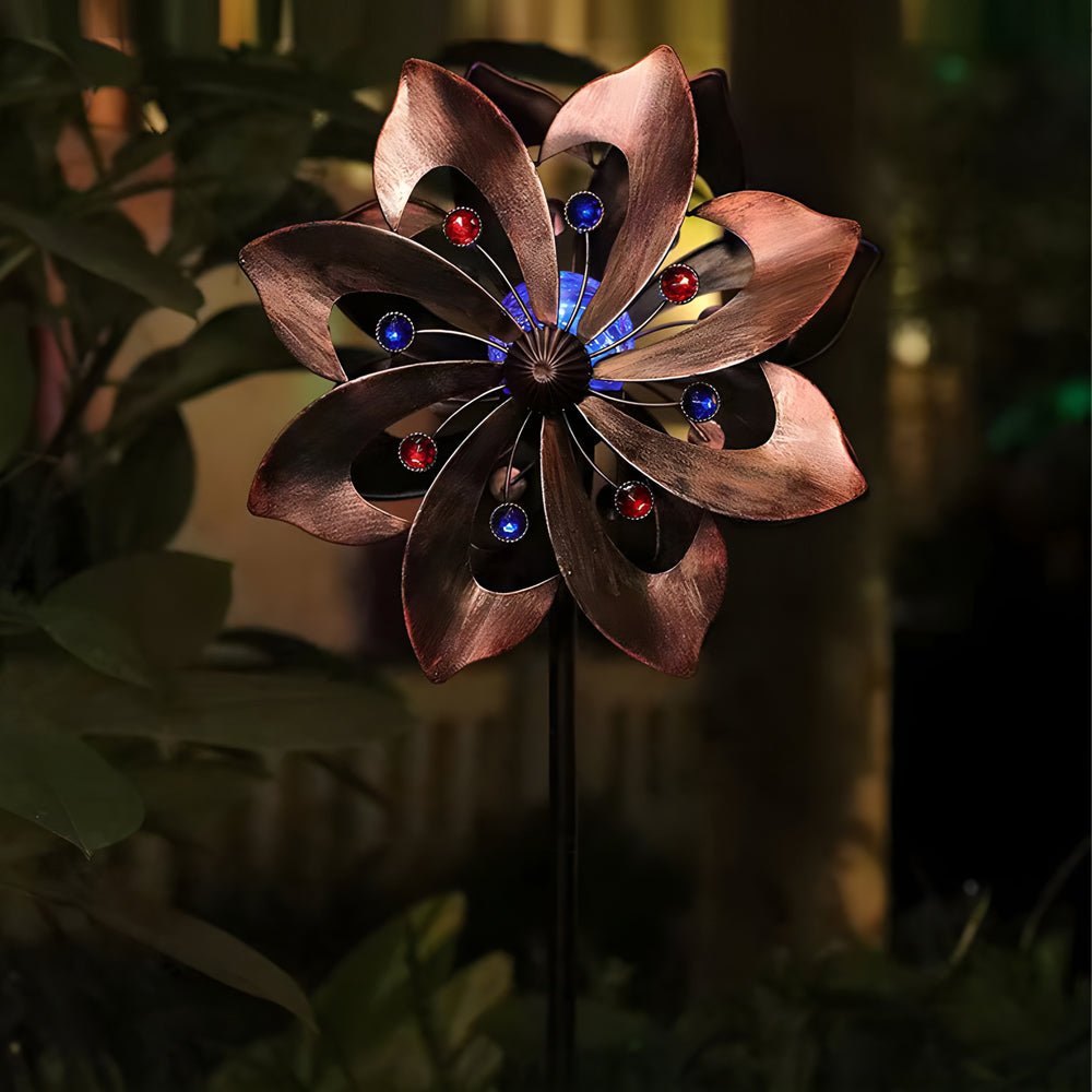 Vintage Iron Wind Spinner Solar Garden Stake Lights 2-Pack