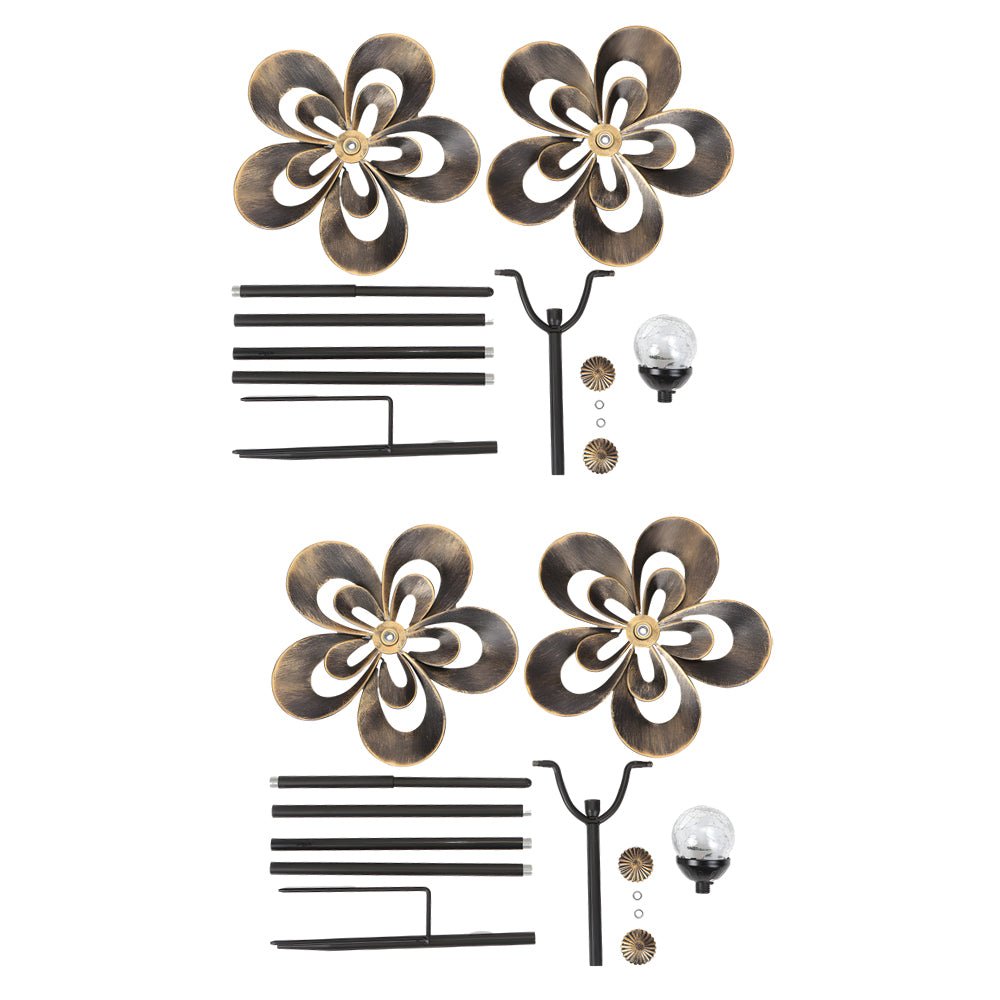 Vintage Iron Wind Spinner Solar Garden Stake Lights 2-Pack