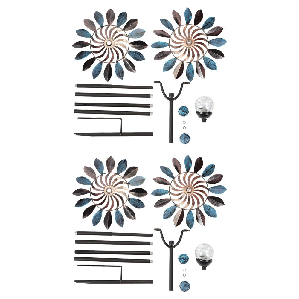 Vintage Iron Wind Spinner Solar Garden Stake Lights 2-Pack