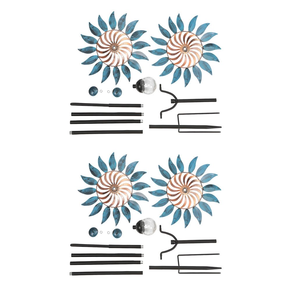 Vintage Iron Wind Spinner Solar Garden Stake Lights 2-Pack