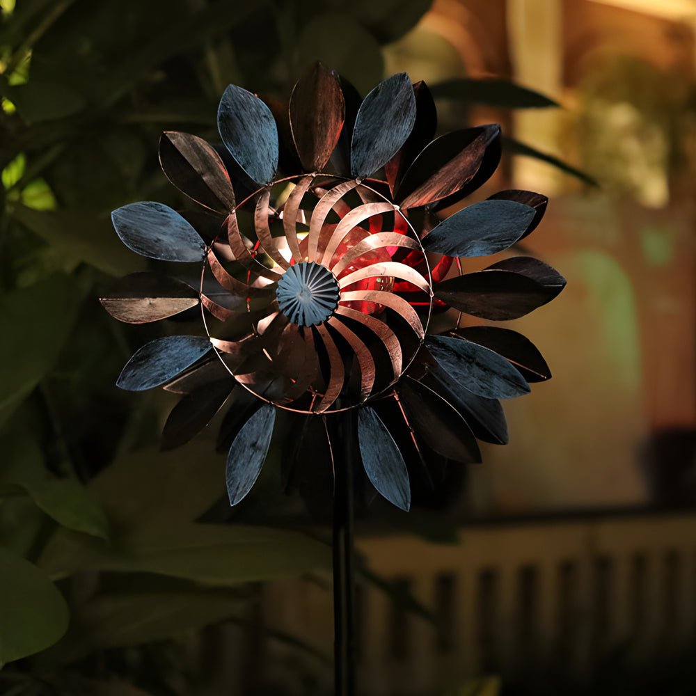 Vintage Iron Wind Spinner Solar Garden Stake Lights 2-Pack