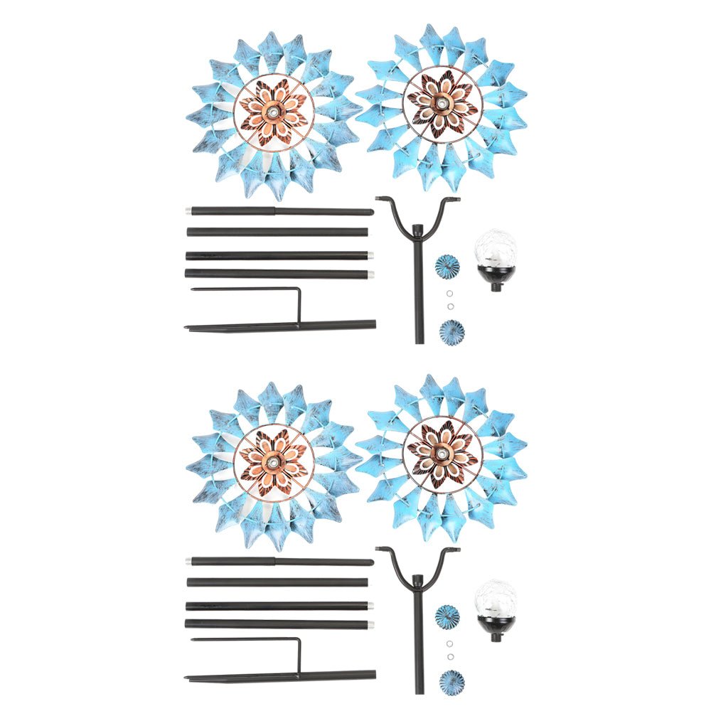 Vintage Iron Wind Spinner Solar Garden Stake Lights 2-Pack