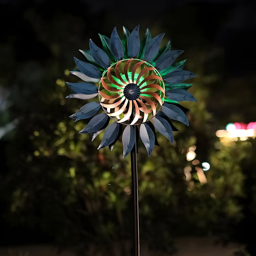 Vintage Iron Wind Spinner Solar Garden Stake Lights 2-Pack