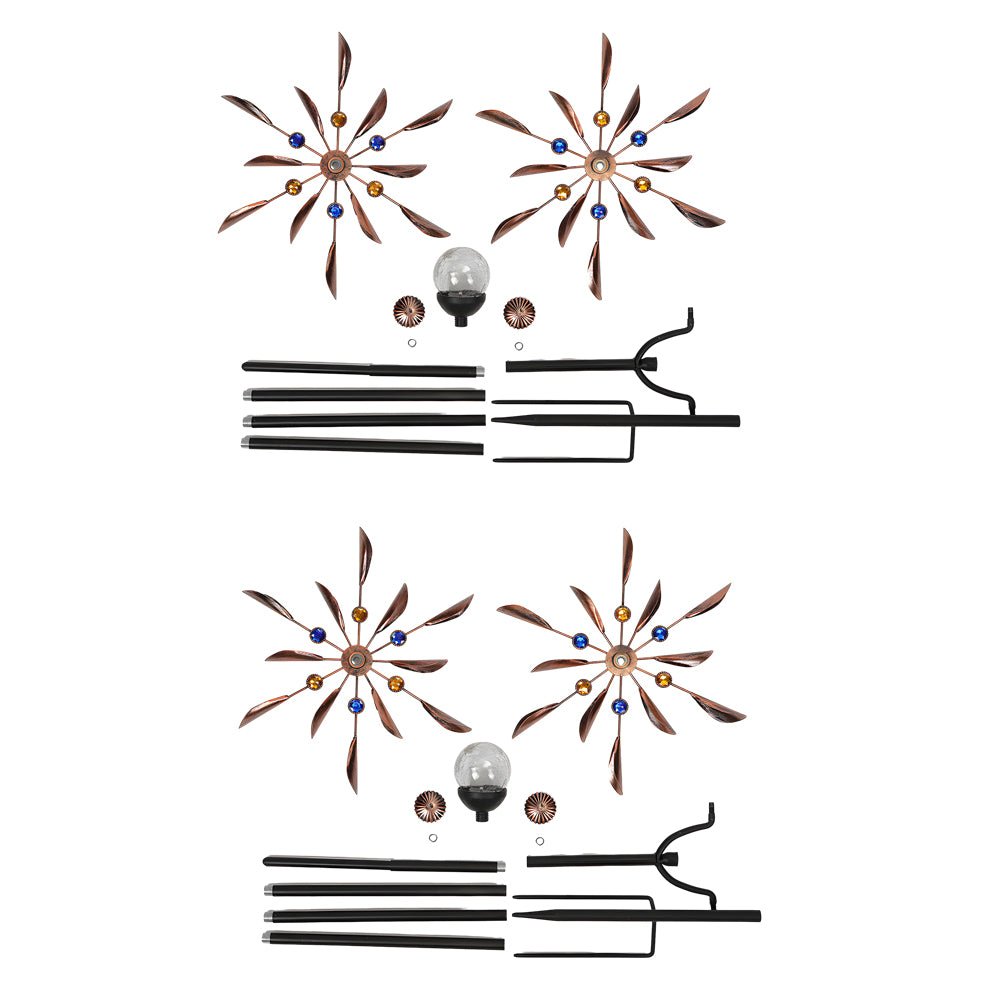 Vintage Iron Wind Spinner Solar Garden Stake Lights 2-Pack