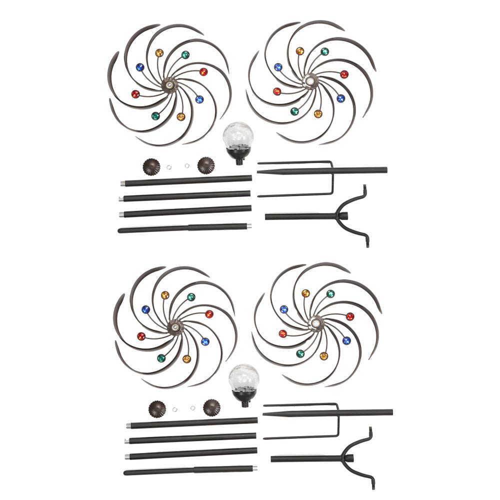Vintage Iron Wind Spinner Solar Garden Stake Lights 2-Pack