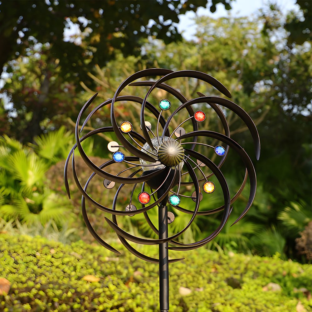 Vintage Iron Wind Spinner Solar Garden Stake Lights 2-Pack