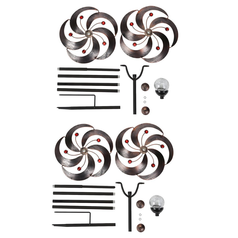 Vintage Iron Wind Spinner Solar Garden Stake Lights 2-Pack