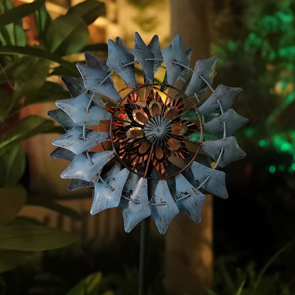 Vintage Iron Wind Spinner Solar Garden Stake Lights 2-Pack