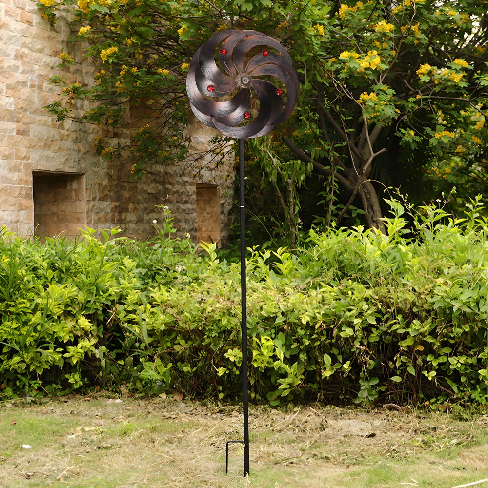 Vintage Iron Wind Spinner Solar Garden Stake Lights 2-Pack