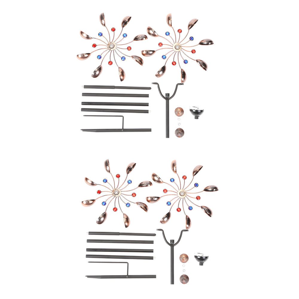 Vintage Iron Wind Spinner Solar Garden Stake Lights 2-Pack