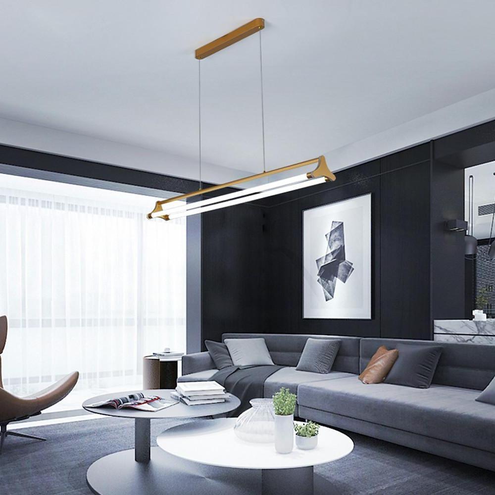Modern Double Bar LED Pendant Light Gold Metal Acrylic Dimmable