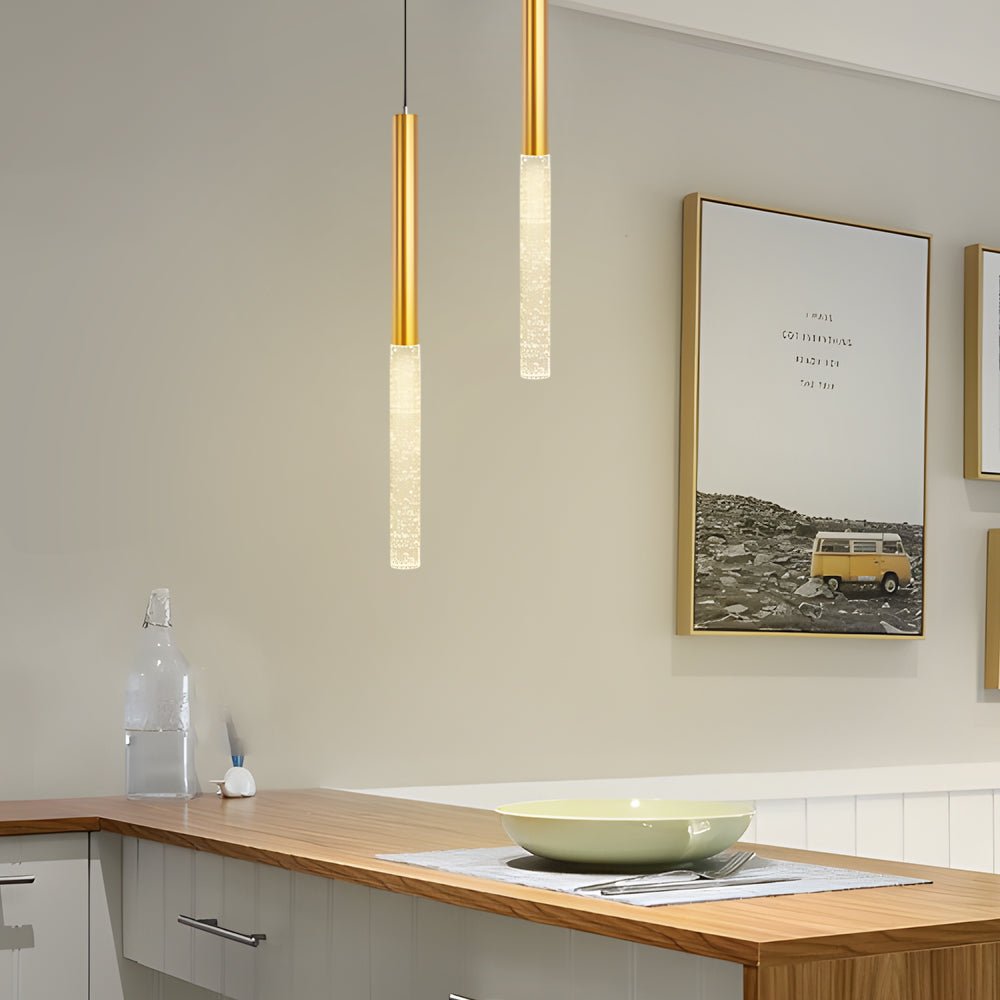 Modern Cylinder Bubble Pendant Light Gold Aluminum 3-Step Dimming