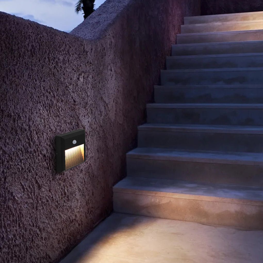 Motion Sensor LED Step Light – Aluminum & Glass Outdoor Wall Light