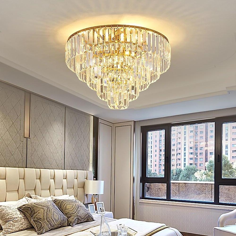 Crystal Candelabra Flush Mount Ceiling Light - LED Metal Fixture