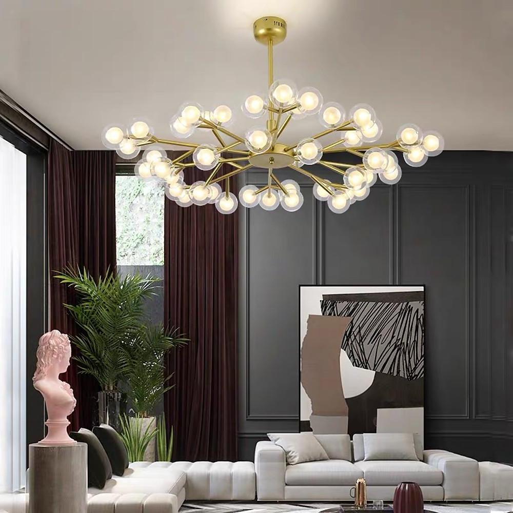 Modern 45-Light Glass Cluster Chandelier - Black & Gold Finish