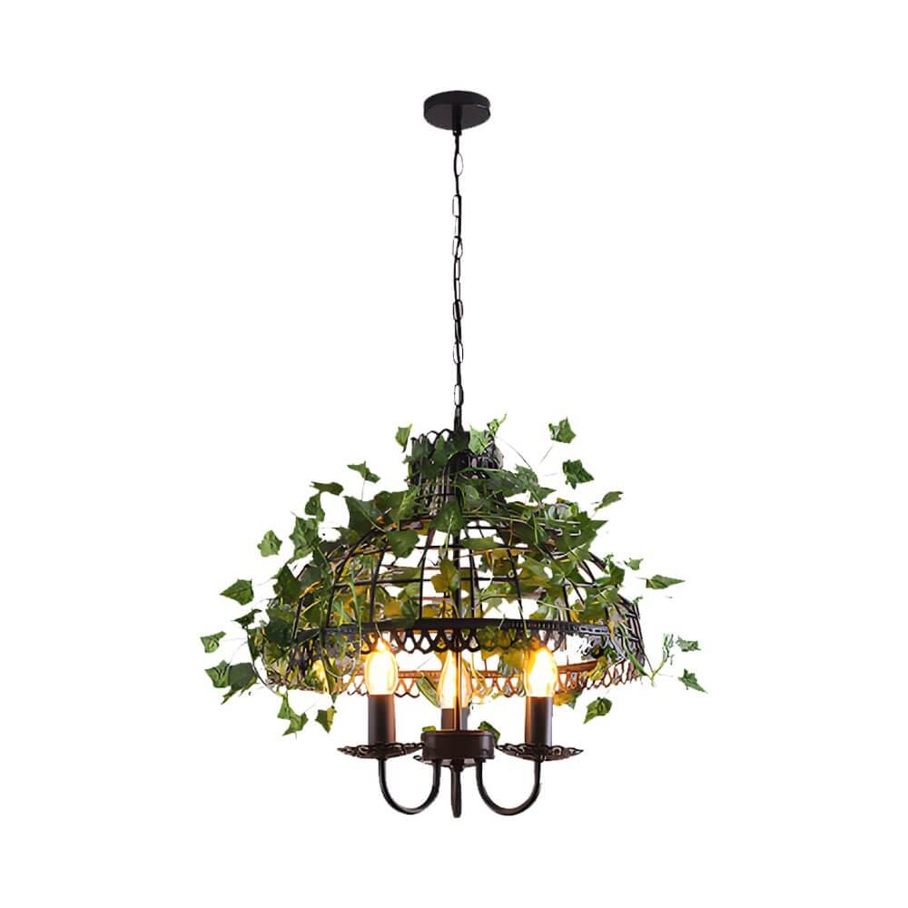 Botanical Vine Iron Cage Pendant Light - 3-Light Retro Design