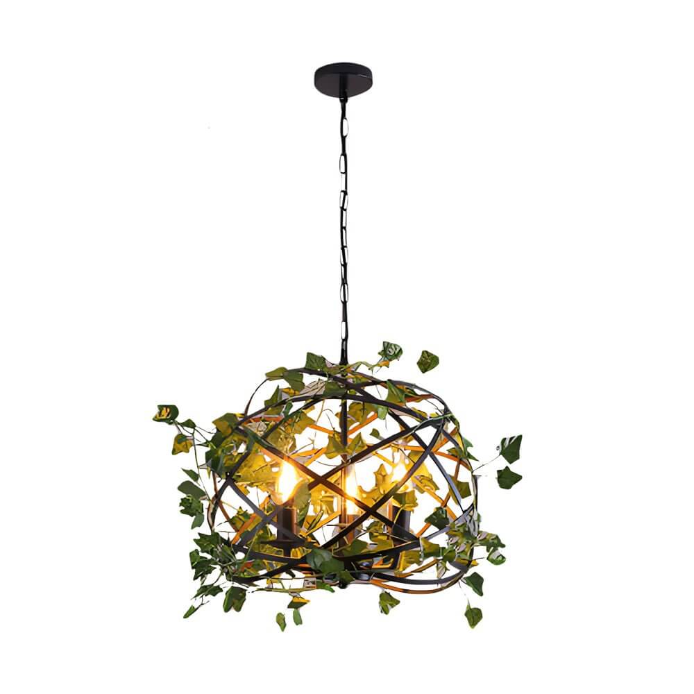 Botanical Vine Iron Cage Pendant Light - 3-Light Retro Design