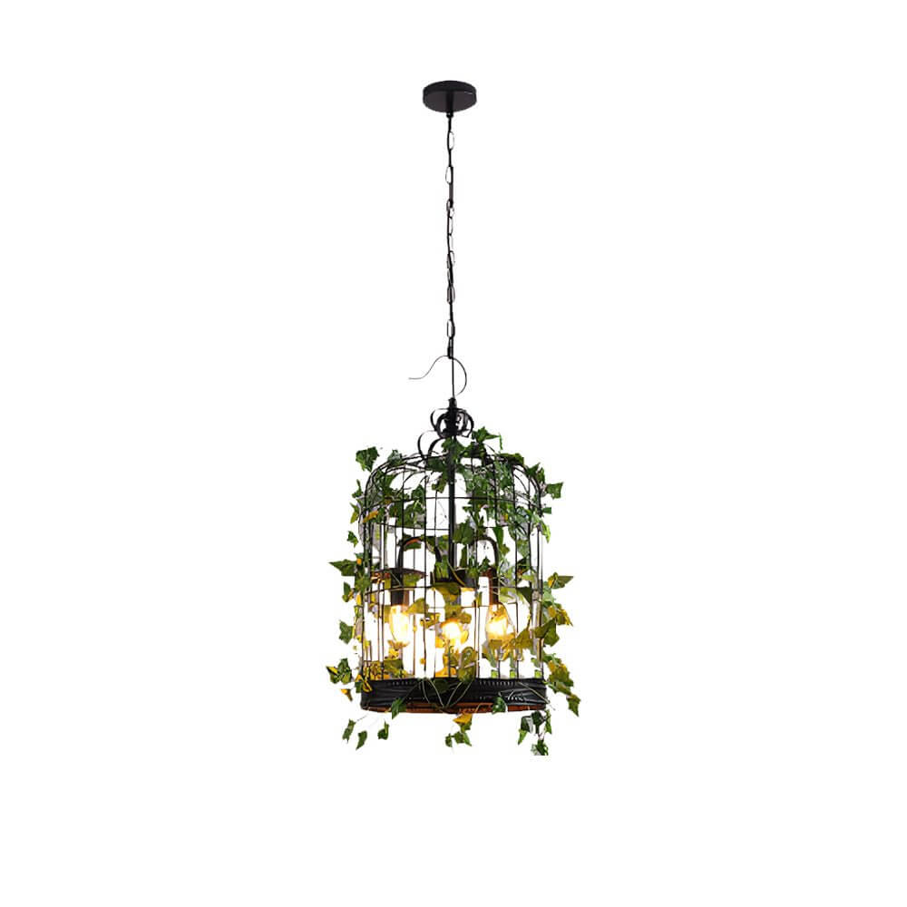 Botanical Vine Iron Cage Pendant Light - 3-Light Retro Design