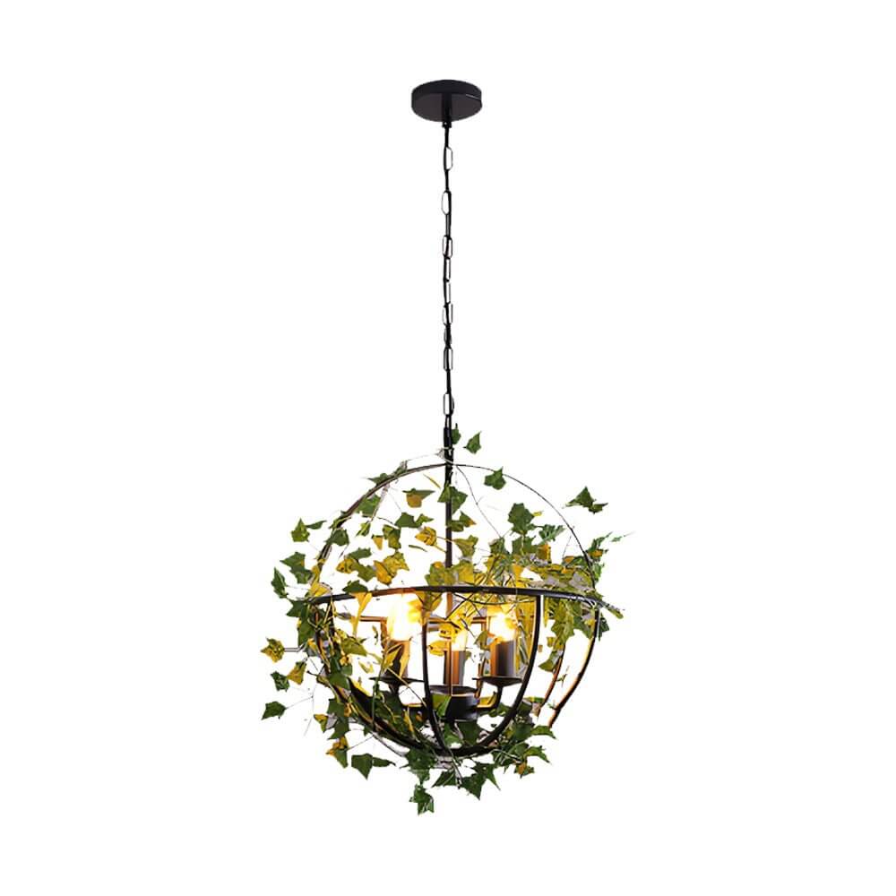 Botanical Vine Iron Cage Pendant Light - 3-Light Retro Design