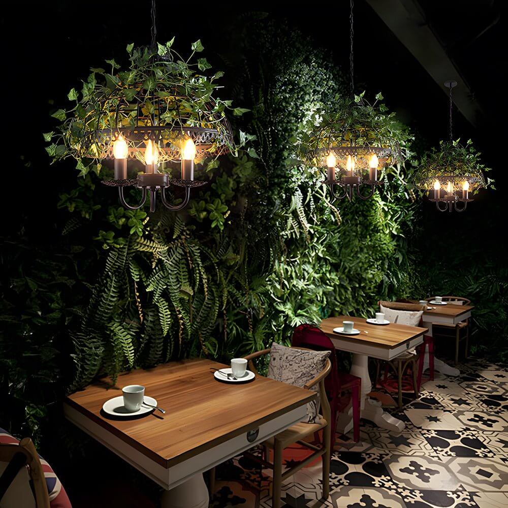 Botanical Vine Iron Cage Pendant Light - 3-Light Retro Design