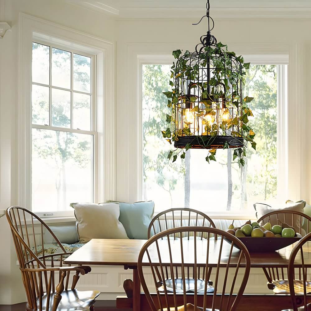 Botanical Vine Iron Cage Pendant Light - 3-Light Retro Design