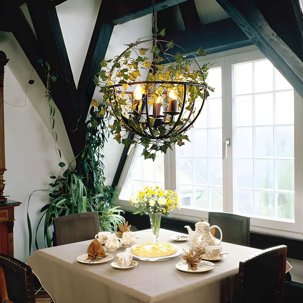 Botanical Vine Iron Cage Pendant Light - 3-Light Retro Design