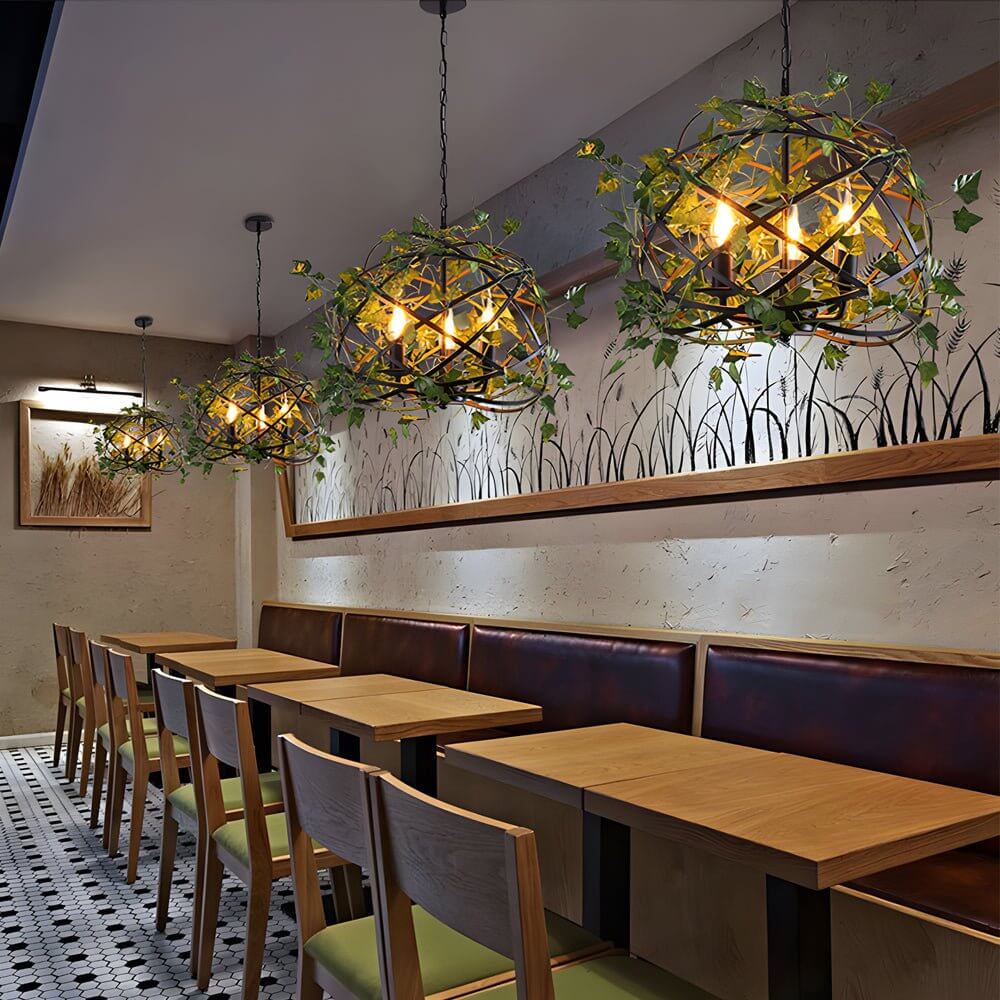 Botanical Vine Iron Cage Pendant Light - 3-Light Retro Design