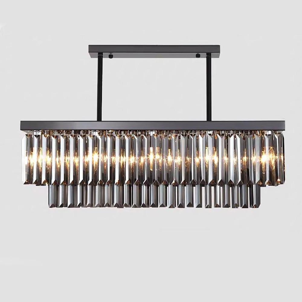 Rectangular Crystal LED Chandelier Industrial Metal Pendant Light