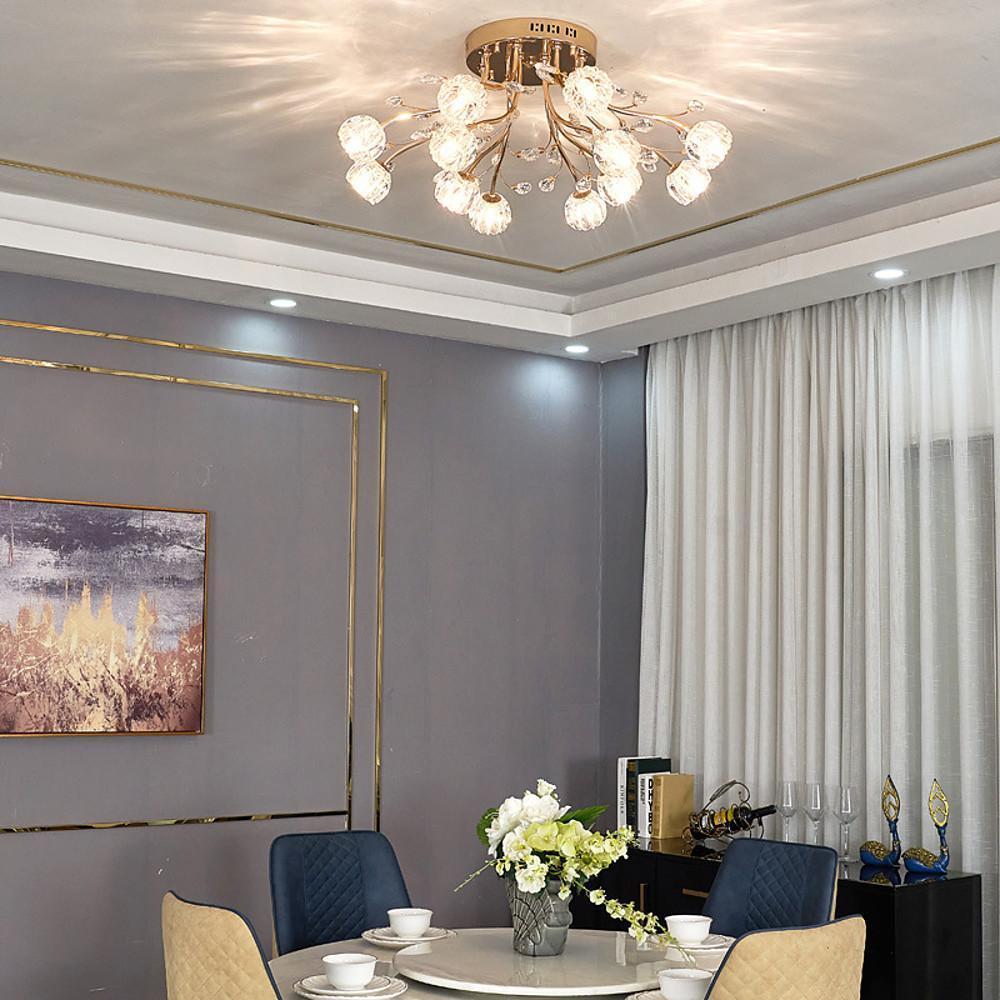 Crystal Glass Globe Flush Mount LED Ceiling Light Gold Finish