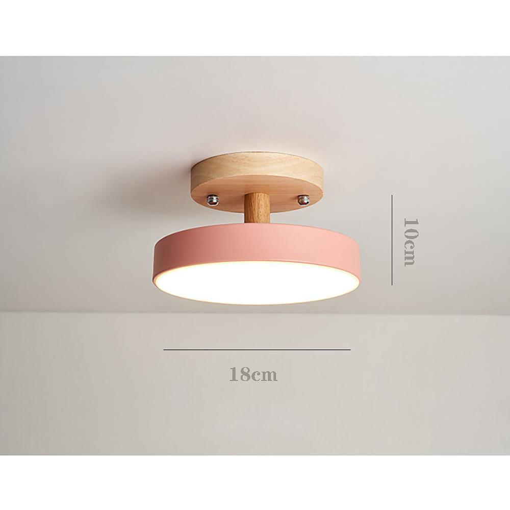Round Minimalist Drum Flush Mount Ceiling Light Metal Wood LED