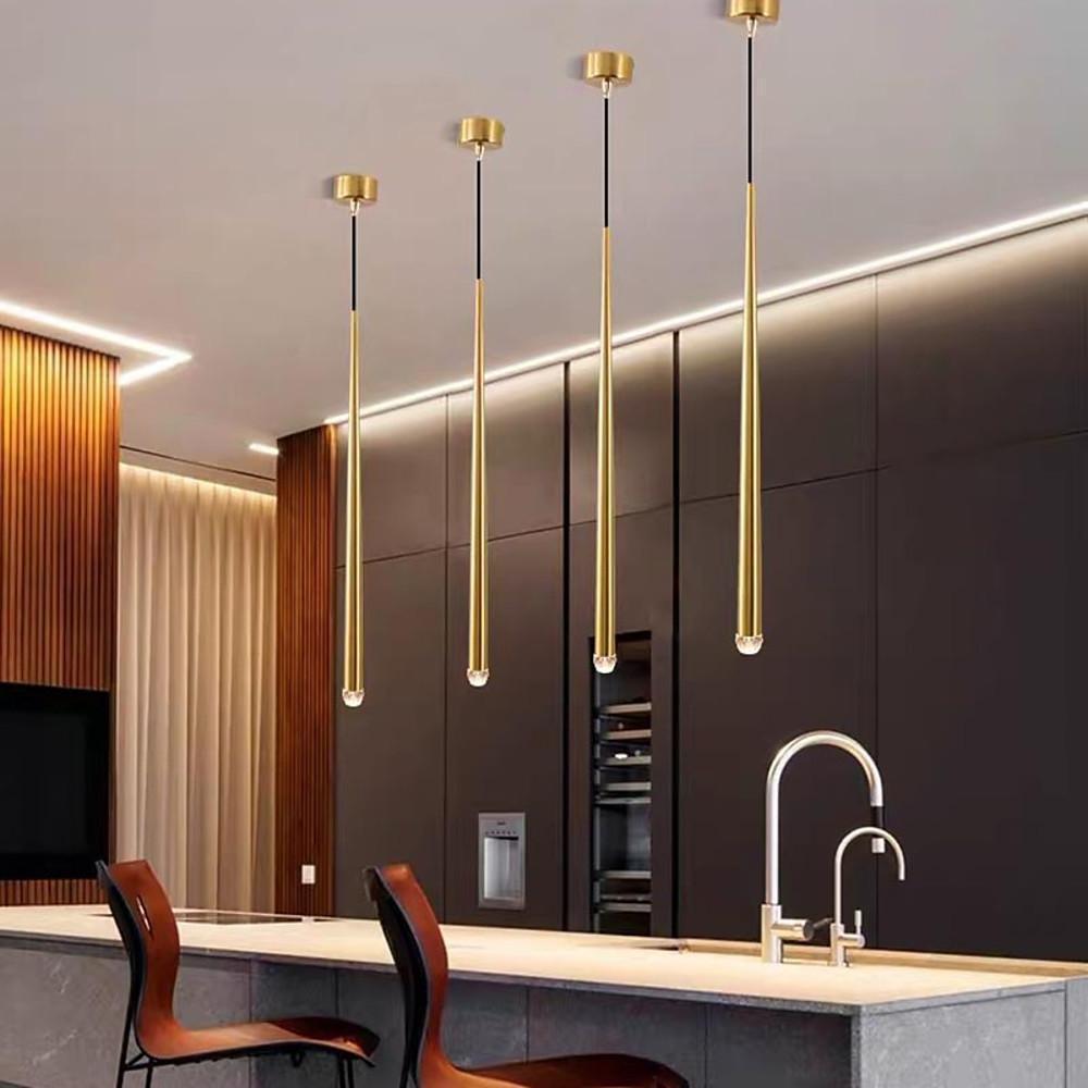 Modern Cylindrical Pendant Light Metal Acrylic LED Kitchen Island